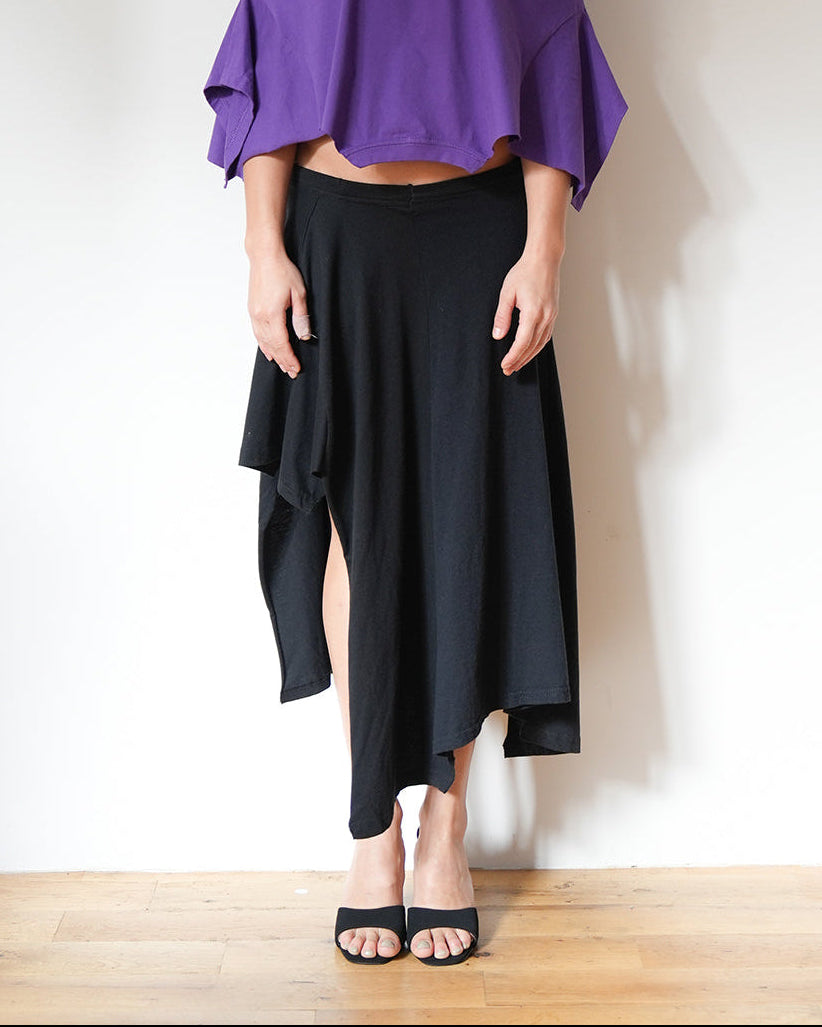 black upcycled skirt made from t-shirts