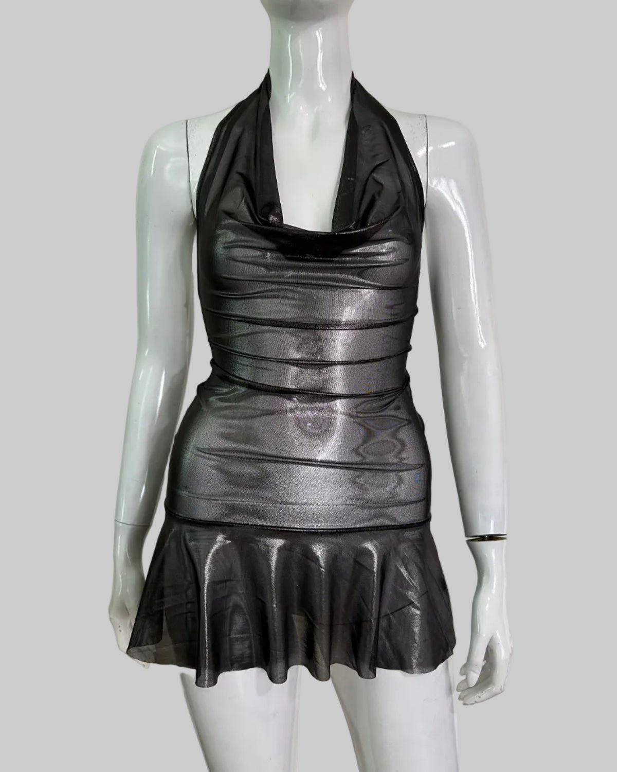 metallic silver dress mini dress handmade
