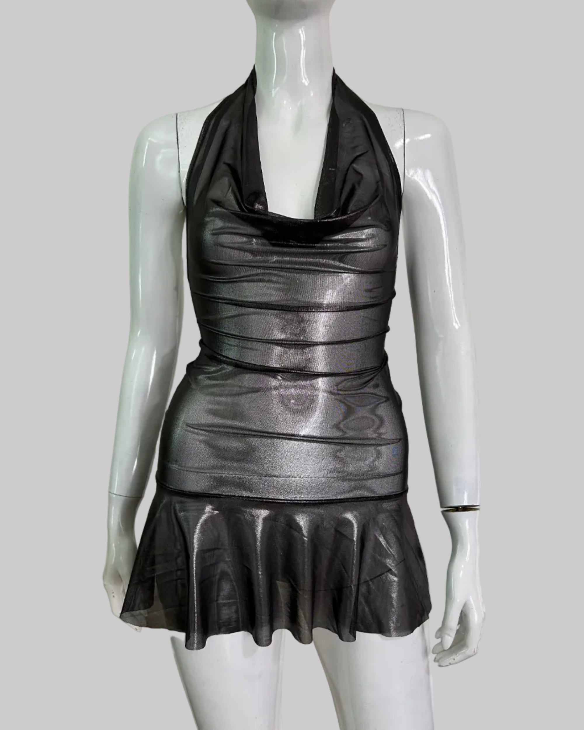 metallic silver dress mini dress handmade