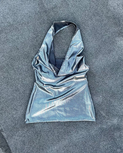 silver top, metallic mesh top, cowl neck, silver cowl neck tank, metallic mesh, handmade 